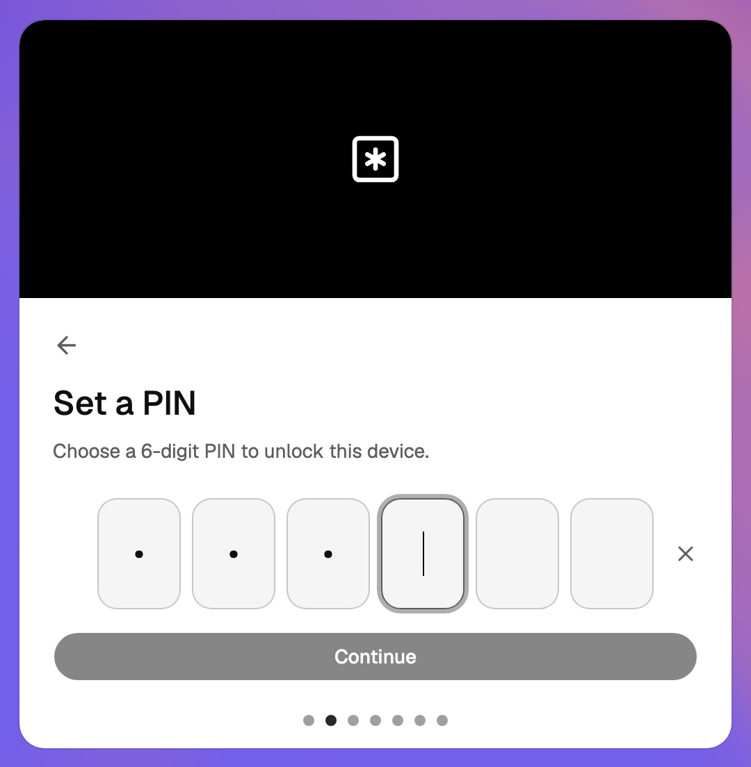 The Set a PIN step, three digits entered