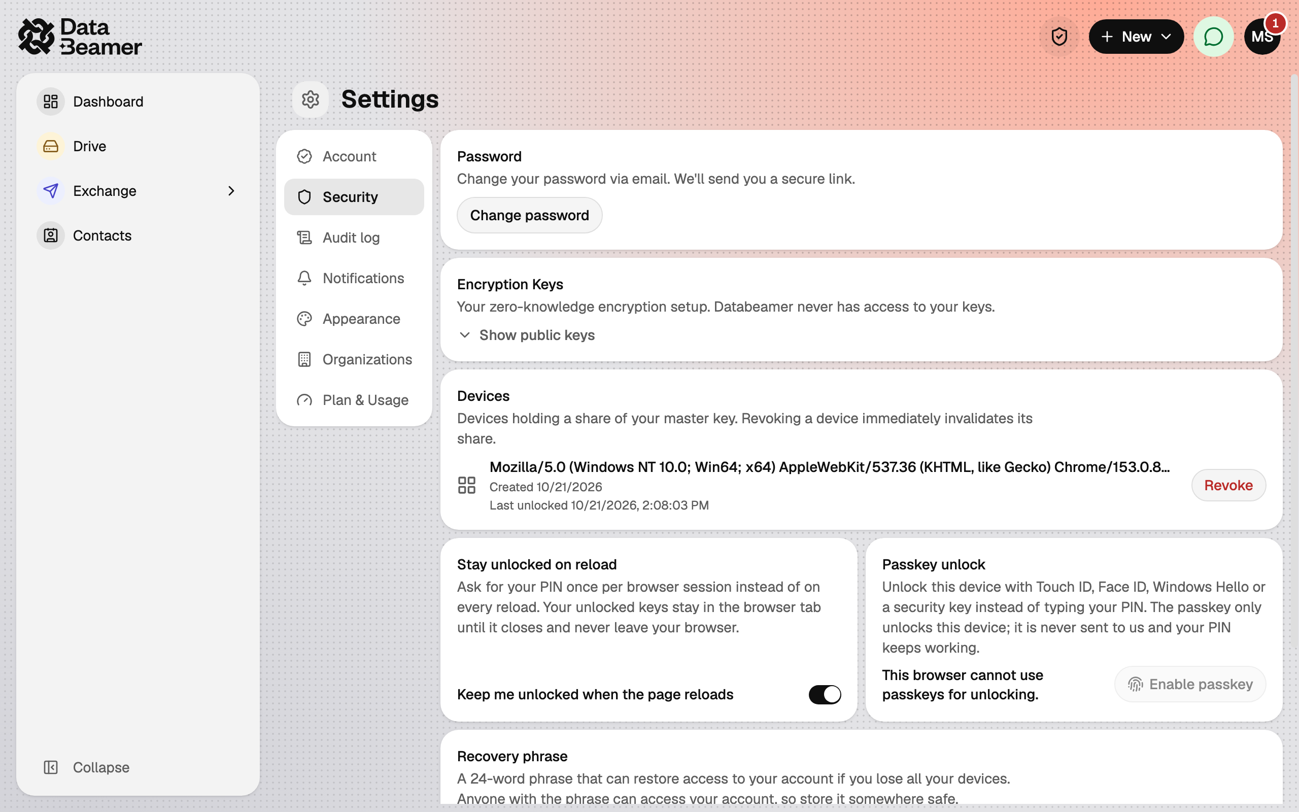 Settings › Security with the devices list