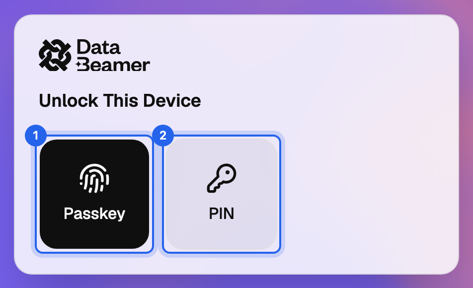 The unlock screen with the choice between Passkey and PIN