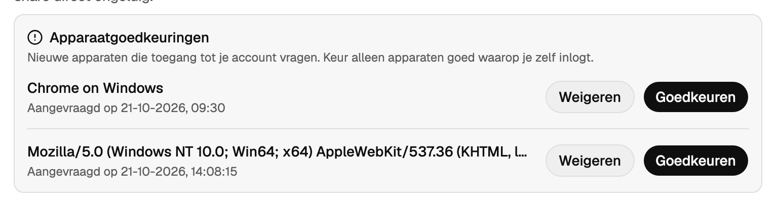 De kaart Apparaatgoedkeuringen met het verzoek van de telefoon