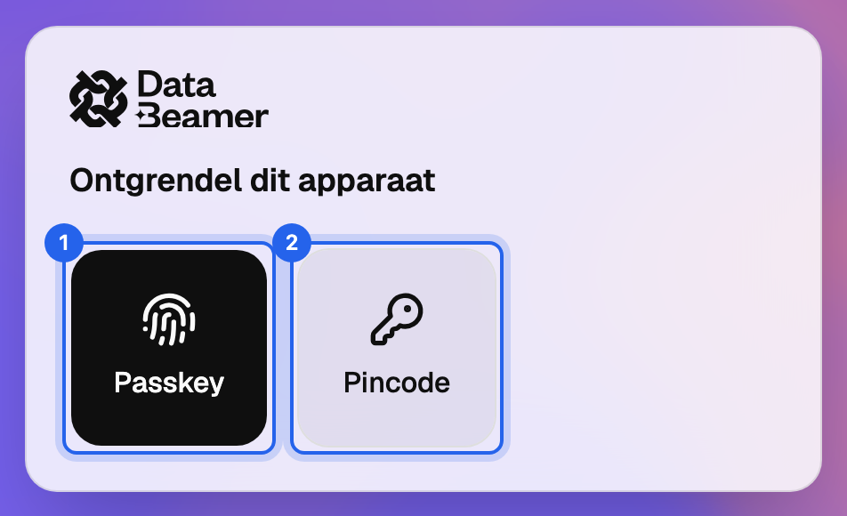 Het ontgrendelscherm met de keuze tussen Passkey en Pincode